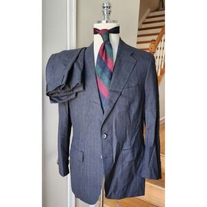 vtg Ralph Lauren Chaps 42R Pant 34x33.5 Gray Suit USA 100% Gray Wool Striped